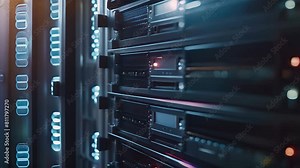 Detailed view of high-speed server CPU illuminated by blue lights in a data center