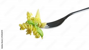 pasta fork with pesto oil parmesan basil and pine nuts