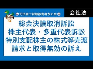 【司法書士試験・行政書士試験】訴訟のまとめ② 株主総会決議取消の訴え、株主代表訴訟、多重代表訴訟(特定責任追及の訴え)、特別支配株主の株式等売渡請求と取得無効の訴え、役員の解任の訴え 会社法