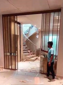 telescopic partition door smooth sliding 5 mm tafan brown glass🤩🤩