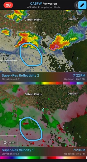 Was looking through the Foxwarren radar and checking out a couple of the storms in Riding Mountain National Park and a part of me wonders if a quick brief tornado could’ve occurred in the far NW part of the Park. 🌪️ 🤷‍♂️ One of those interesting days for sure! -Justin. 🤓 | The Weather Centre of Manitoba