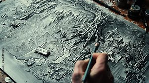 Artist Creating an Intricate 3D Fantasy Map With Detailed Terrain