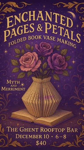 Curious what to expect at our Enchanted Pages and Petals workshop?! These are just a few examples of the styles we can help you craft!! Everything you need to make them is provided - we just need YOU to come hang 🥰📚💐 @theghentrooftopbar | Myth & Merriment Events