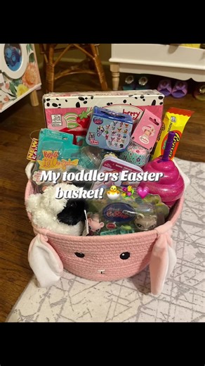 My toddlers Easter basket! I know it’s months away but I thrifted/bought secondhand most of this as I like to buy early. I love doing stuff like this for my girl, it’s so much fun! I love seeing her excitement. ❤️ All I need to add is a few Easter eggs and maybe a scooter for outside! #easterbasket #holidaybasket #thrift #thriftfinds #thrifttok #littlestpetshop #bratz #lps #lpstiktok #strawberryshortcake #2000snostalgia #y2k #vintage #toddlergiftideas #2000stoys #secondhandfinds #goodwillbinshau