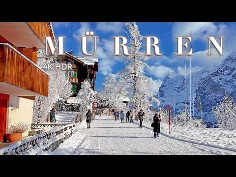 MÜRREN SWITZERLAND 🇨🇭 Snow & Sun in most beautiful mountain village / Stroll in Region Jungfrau 4K