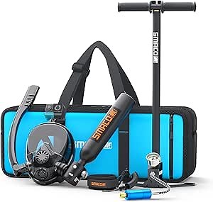 SMACO Mini Scuba Tank with Snorkel Mask 0.5L Portable Small Diving Tank with Full Face Diving Mask Lung Air Tank Sub Mask Reusable DOT Certified Pony Bottle for Snorkeling