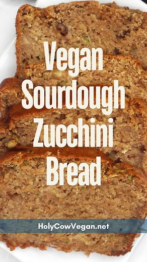 The most delicious zucchini bread ever: vegan sourdough zucchini bread made with sourdough discard. This easy recipe takes just over an hour and it's sure to become your favorite dessert! | Holy Cow Vegan