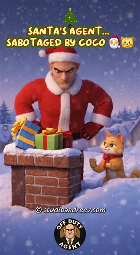 Santa’s Agent… sabotaged by Coco 🎅😼 #OffDutyAgent #CatSabotage #ChristmasFail