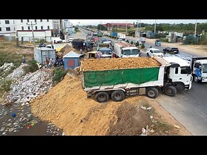 Great quick Process !! Huge fill use Operator Skill dump truck with KomatSu team Dozer