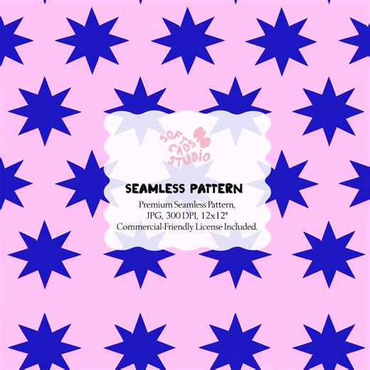 Blue Star Seamless Pattern, Retro Pink Star Pattern, Cute Geometric Repeat, Y2K Fabric Print, Scrapbook Paper, Digital Download POD - Etsy
