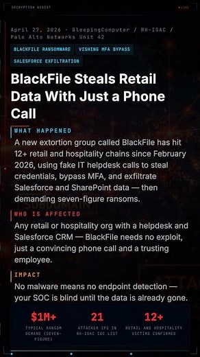 BlackFile Extortion Group: Vishing MFA Bypass Hits Retail With 7-Figure Ransoms