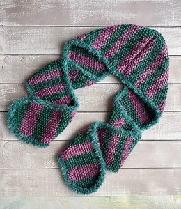 Striped Warm Soft Half-wool Balaclava With Long Ties, Winter Helmet Fur Trim, Green-purple Ski Hood, Uniq Handmade Knit Bonnet Long Scarf - Etsy