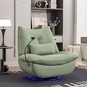 Oversized Power Recliner Chair, Modern Swivel Glider Recliner for Adults, 41.3'' Wide Rocker Faux Leather Chaise Lounge with USB Port & Phone Stand for Living Room, Home Theater, Nursery, Green