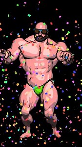 一个肌肉发达的男子健美运动员的无缝垂直视频。有趣的夏季背景卡通手绘风格，配以色彩缤纷的纸屑。 库存影片视频（100% 免版税）3784401273 | Shutterstock