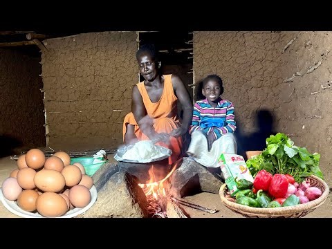 No Electricity?No Problem! African Village Mum Cooks Late Night Dinner|Eggs & Sukuma Wiki Over Fire🔥