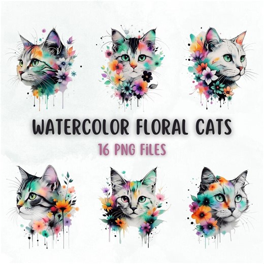 Set of Cat Clipart in Colors, Cats on a Transparent Background, Cats Png for Creating Stickers, T-shirt Prints, Sublimation, Scrapbooking - Etsy