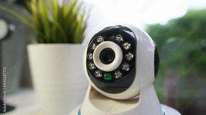Indoor a Cctv IP wireless Security Camera with rotating head and infrared, CCTV security camera, Remote controlled IP camera for home, Close up,