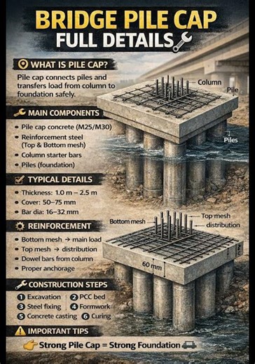 Basic Knowledge for Civil Engineering | Bridge Pile Cap Full Details | #shorts #bridge #pilecap