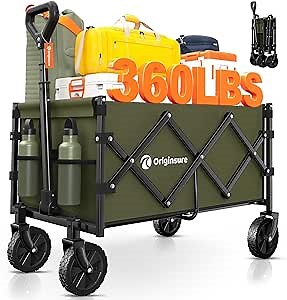 Collapsible Wagon Cart Foldable - Portable Heavy Duty Folding Beach Wagons with Wheels - Outdoor Utility Carts for Groceries, Shopping, Camping, Sports, Garden with Large Capacity - Green