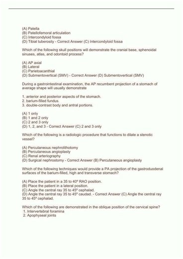 ARRT Radiology Radiographic Procedures 250 Questions with Complete Solutions 20233631