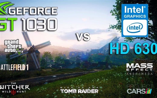 核显HD630 vs GT1030 游戏显卡性能测试对比视频 测试CPU为I5-7600K 1080P