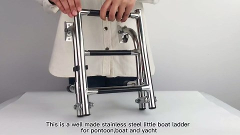 Marinebaby Stainless Steel Folding Boat Boarding Ladder for Pontoon,2+1 Steps Ladder Stern Mount W Rubber Grips,3 Steps Portable Folding Boat Ladder