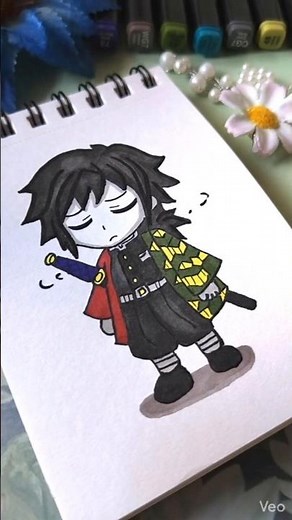 Chibi Giyu Tomioka Hashira Anime Drawing 🌊 Demon Slayer Anime Art| Kawaii Art with Easy Coloring kid