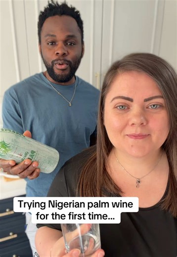 Trying Nigerian palm wine for the first time… did it compare to Dammy trying it straight from the tree?! #palmwine #nigerianculture #interculturalcouple