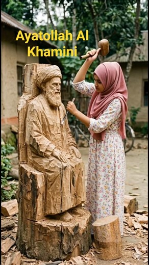 Wooden Tree-Stump Sculpture of Ayatollah Ali Khamenei | AI Carved Portrait Art 🪵✨ #shorts