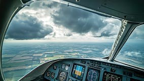 Pilot S View from Inside an Airplane Cockpit with Clear Blue Sky Outside Stock Footage - Video of blue, generated: 385428980
