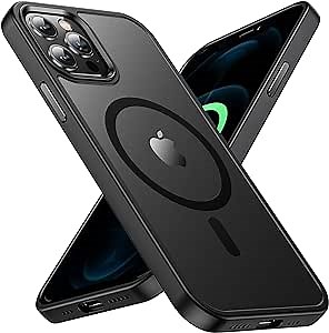 Magnetic iPhone 12/12 Pro Case, Military Grade Drop Tested, Compatible with MagSafe, Shockproof Translucent Hard Back Soft Slim Protective Case, Black