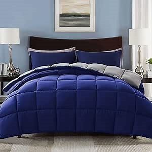 Decroom Lightweight Full Comforter Set with 2 Pillow Sham - 3 Pieces Set - Quilted Down Alternative Comforter/Duvet Insert for All Season - Blue/Grey - Full Size