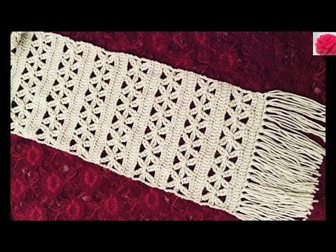 Crochet flowers scarf with fringe by Valentina/ Crochet video tutorial/How to crochet flower of Life