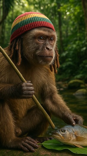 @jahmunkey on Instagram: "Jahmunkey fishes for his baby mama🎣 #reels #jamaica #rasta #funny #monkey #ai"