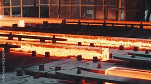 Steel billet moving through the pipeline on iron factory