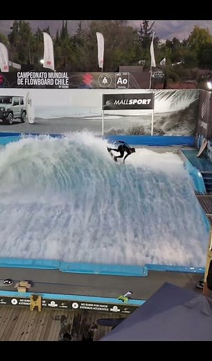Derek Pro rider on the FlowRider Barrel at Ola Mall Sport Wave House Surf Pool Santiago Chile