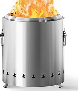 YATINEY Smokeless Fire Pit, Stainless Steel Firepit with Stand, Wood Burning Fireplaces with Removable Ash Pan, Portable Outdoor Firepit for Outside Patio Camping with Carry Bag, Silver HL02SV