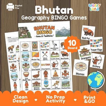 Bhutan Geography Bingo Game - Bhutanese Symbols & Landmarks Fun Games