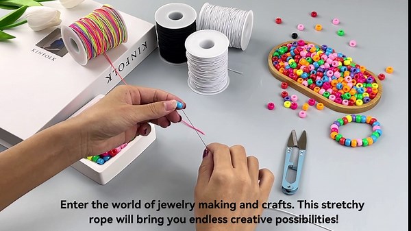 Colorful FIVEIZERO Elastic Bracelet String,1mm,1.2mm,1.5mm Elastic Cord for Beading Rainbow Stretchy String with Beading Needle for Bracelets, Sewing,Necklace, Jewelry Making and Crafts