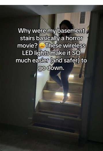 Basement stairs were way too dark.Adding these wireless LED under cabinet lights was the best decision. #wirelessledlight #undercabinetlights #undercabinetlighting #tiktokcreatorpicks #tiktokshopnewyearnewme