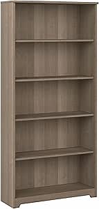 Bush Home Tall 5 Shelf Bookcase, Large Open Bookshelf, Sturdy Display Cabinet for Living Room or Home Office, Cabot Collection, Ash Gray