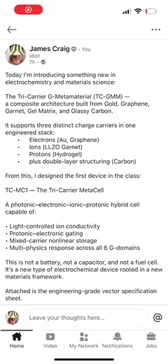 Lmao three Meta Materials in a week, Introducing the G-Material: a multi-phase, tri-carrier metamaterial built for field coupling, charge routing, and energy density. Five-phase G-composite. Tunable. Conductive. Optical. Structural. A new metasurface class. #Metamaterials #AdvancedMaterials #Graphene #MaterialScience #EngineeringTok You too are the smartest of the people I follow here thats I’ve chatted with in some way. Check it out. 🤙🏻 @44 @Dutsuwa