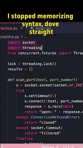Escaping coding tutorial hell #python #networking #cybersecurity #network #socket ##syntax