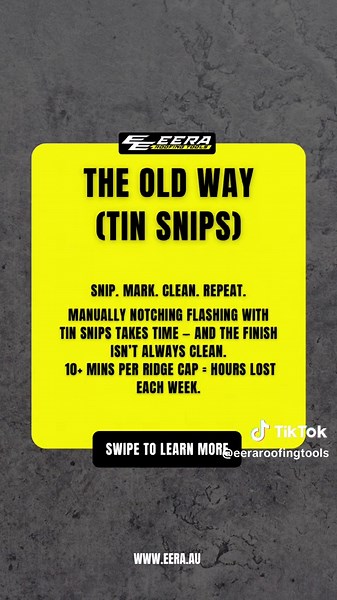 Still using tin snips for notching? It might be time for an upgrade. Our notchers are designed to deliver consistent, clean cuts, potentially reducing your notching time significantly. While individual results vary, many find that they can work more efficiently with our tools. Experience the difference in both time and quality. Learn more: www.eera.au (Link in Bio) #EERARoofingTools #RoofingTools #SaveTimeRoofSmart #TradieEfficiency #TrimdekNotcher #KlipLokNotcher #SpandekNotcher #BuiltForTheTra