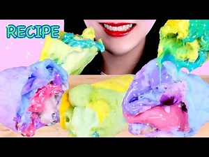 ASMR HOW TO MAKE *COTTON CANDY HONEY JELLY ROLL 솜사탕 꿀젤리 롤 만들기 먹방, UNICORN HONEY JELLY 유니콘꿀젤리 MUKBANG