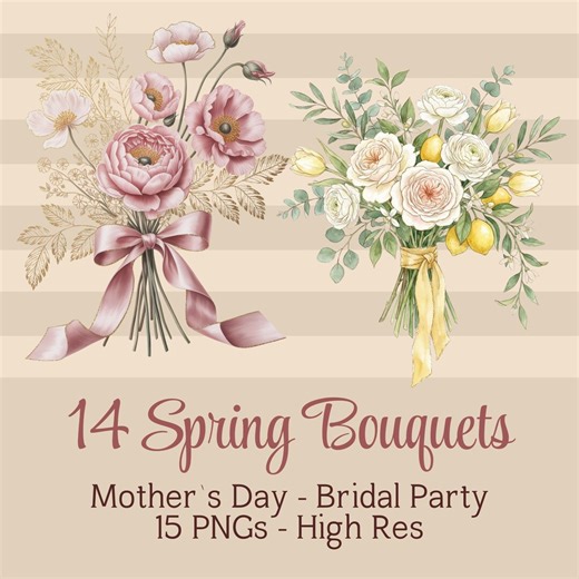 Spring Flower Bouquet Bundle Pngs | Bridal Flowers Ephemera | Journal Bohemian Bouquets | Bridal Party Flower Png Collection | Mom Flowers - Etsy