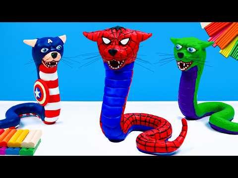 Making Superhero Snake x Cat 🐍🐱 Spider-Man x Captain America x Hulk 🔥 Polymer Clay DIY Timelapse