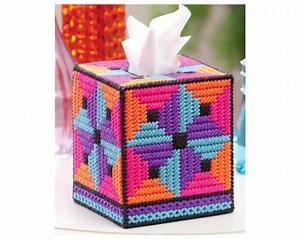 Neon Quilt Block Tissue Box Cover Plastic Canvas Pattern - Etsy