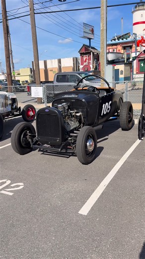 Vintage, period-correct Black Hot Rod Ford Model A Roadster Flathead V8 at TROG the race of gentlemen in Wildwood, NJ. @TROG #trog #hotrod #roadster #fordmodela #flatheadv8 TROG, The Race of Gentlemen, Race of Gentlemen, Wildwood NJ, beach racing, vintage hot rod, traditional hot rod, Ford Model A, Model A Roadster, Model A hot rod, Flathead V8, Ford Flathead, Ford Flathead V8, AV8, period correct, vintage racing, 1930s hot rod, pre-war hot rod, registration day, car show, vintage car race, clas