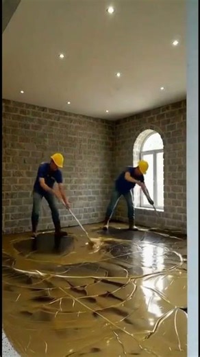 Turning a Concrete Floor into LIQUID GOLD! ✨🏛️ #Satisfying #HomeRenovation #InteriorDesign #Epoxy